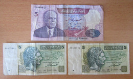 Tunisie - 3 Billets De 5 Dinars 1983 Et 1987 X 2 - Tunisie