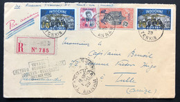 Lettre Recommandé Costes Et Bellonte D'indochine N°84, 85 & 145 X2 Oblitérés "Thanh-Hoa/Annam" Pour Tulle France - Postal Stationery