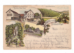 0-6089 TRUSETAL, Lithographie, Bahnhof Herges-Vogtei, Gasthaus Zum Trusenthal, Wasserfall, ..kl. Oberflächenmängel - Schmalkalden