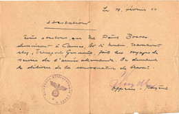 39/45 . CANNES . OCCUPATION ALLEMANDE . ATTESTATION DE TRAVAIL AU SERVICE ARMEE ALLEMANDE - Documents