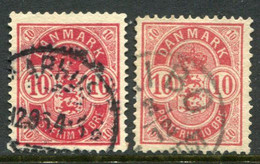 DENMARK 1884 Arms Definitive 10 Øre Perforated 14:13½ Both Shades Used . Michel 35 YAa-Ab; SG 92-93 - Gebraucht