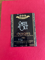 Étiquette De Vin CAHORS Carte D’Olt 1985 - Cahors