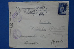 Z11 FINLANDE  BELLE LETTRE RARE CENSUREE 1942  POUR STOCKHOLM SVERIGE + AFFRANCH.PLAISANT - Covers & Documents