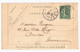 LE CROTOY Somme Carte Lettre Entier 15c Semeuse Lignée Vert Mill 408 Avec Bordure Sto B2 Bte Rurale A Ob 1904 Yv 130 CL1 - Letter Cards
