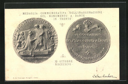 Cartolina Trento, Medaglia Commemorativa Dell`Inaugurazione Del Monumento A Dante - Trento