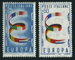 Italy 1957 Europe Program Issue Europa-CEPT Europa CEPT United Europe Flags Flag Stamps Sc 726-727 Michel 992-993 - Timbres