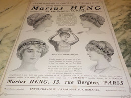 ANCIENNE PUBLICITE GRAND MAGASIN DE CHEVEUX  LES POSTICHES  D ART DE MARIUS HENG 1910 - Toebehoren