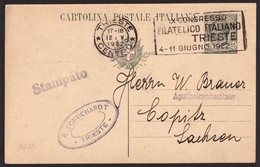 Regno, Cartolina Postale Con Annullo Congresso Filatelico Trieste Del 1922      -DR54 - Poststempel