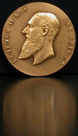 Médaille De Table En Laiton - Finition: Bronze Patiné - Roi Léopold II (Ø50mm) - Autres & Non Classés