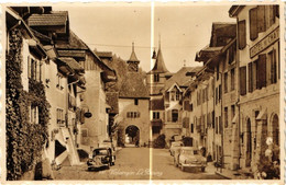 VALANGIN . LE BOURG . HOTEL DU CHATEAU . CITROEN . SIMCA  .  ( Trait Blanc Pas Sur L'original ) - Valangin