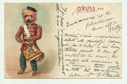 GRUSS AUS - GATTO SUONA IL TAMBURO 1903 VIAGGIATA FP - Altri & Non Classificati