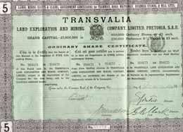 TRANSVALIA LAND EXPLORATION AND MINING COMPANY LIMITED -TITRE DE CINQ ACTIONS D'UNE LIVRE -ANNEE 1889 - Bergbau