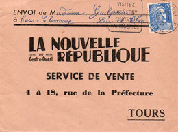 LETTRE AFFRANCHIE N° 886 -OBLITERATION DAGUIN -  VISITEZ CHEVERNY CHATEAU TAPISSERIES -CAD COUR-CHEVERNY -1954 - Mechanical Postmarks (Other)