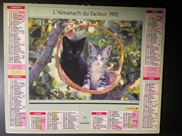 CALENDRIER - ALMANACH Du FACTEUR 1992  - SEINE ET MARNE - CHATS Et CHIENS - Grand Format : 1991-00