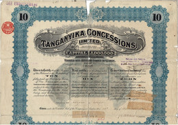 Titre Ancien - Tanganyika Concessions Limited - Titre De 1919  - Titre Endommagé. - Mijnen