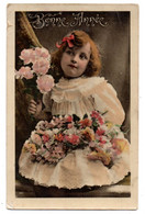 Bonne Année-- Nouvel An --1909 -- Enfant , Fillette  (beau Plan ,fleurs,jolie Robe Dentelles   ).........à Saisir - Nieuwjaar