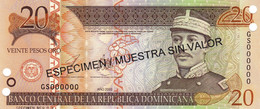 Dominican Republic 20 Pesos 2003 SPECIMEN UNC P-169s3 "free Shipping Via Registered Air Mail" - Dominicana