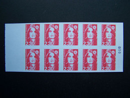 2630-C1 CARNET NON PLIE OUVERT DE 10 TIMBRES MARIANNE DE BRIAT 2,30 ROUGE (BOITE B) - Modernes : 1959-...