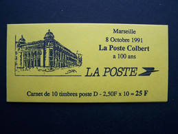 2712-CP1 CARNET TIRAGE LOCAL LA POSTE COLBERT DE 10 TIMBRES MARIANNE DE BRIAT LETTRE D=2,50 ROUGE (BOITE B) - Modernes : 1959-...