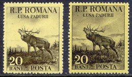 RUMÄNIEN 1954 Monat Des Waldes Röhrender Hirsch 20B Lilaschwarz Auf Gelb ABART** - Variétés Et Curiosités