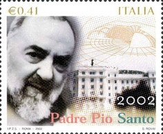 Francobollo ITALIA 2002 - PADRE PIO SANTO - € 0,41 - NUOVO - House, Garden, Kitchen