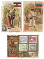 CHROMOS - Mexico Vénézuela Allemagne - La Poste - Chocolat Revault - Gourmets -  Timbres Drapeau - 3 Cartes  En L'état - Other & Unclassified