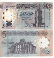 LIBYA  New 5 Dinar   Issued 2021    POLIMER  Ottoman Clock Tower +  Temple Of Zeus  On Back  UNC - Libya