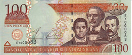 Dominican Republic 100 Pesos 2002 LOW SERIAL "EY000083" UNC P-171b "free Shipping Via Registered Air Mail" - República Dominicana