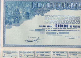 UNION VIDRIERA DE ESPANA  - CAITAL DIVIDE EN 10000 ACTION DE 1000 PESETAS -ANNEE 1969 - Industrie