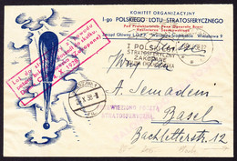 1938 Stratosphären Brief Mit Block Rückseitig. Warschau Nach Basel. Rückseitig Etwas Unfrisch - Ballonnen