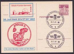 Mi-Nr. P76, Zudruck "Apollo 11", Sst. "Berlin" - Postcards - Used