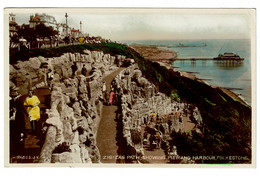 Ref 1493 - 1930 Real Photo Postcard - Zig Zag Path Showing Pier & Harbour Folkestone Kent - Folkestone