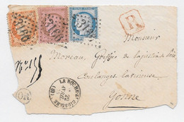 AFFRANCHISSEMENT Composé 1875 Dev L REC Cérès 40c Orange 25c Bleu 10c Brun Rose GC 3166 LA ROCHE ST CIDROINE Cachet OR - 1871-1875 Cérès