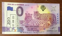 2020 BILLET 0 EURO SOUVENIR DP13 ZOO DE LA BARBEN TIGRES ANNIVERSAIRE AVEC TAMPON BANKNOTE BANK NOTE PAPER 0 EURO SCHEIN - Essais Privés / Non-officiels