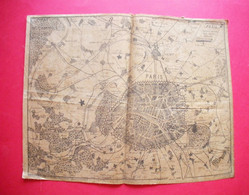 1870 RARE Vieille Carte Sur Toile Paris Bastions-Forts-Redoutes-Batteries Par Paraf Javal éditeur Imp à Thann 38.5x29.5c - Dokumente