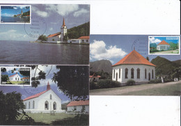 POLYNESIE :  Carte Maximum : Série Complète Edifices Religieux  Oblitération Papeete De 1986 - Cartes-maximum