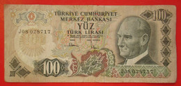 X1- 100 Turk Lirasi 1970. Turkey- One Hundred Turk Lirasi, Circulated Banknotes - Turkey