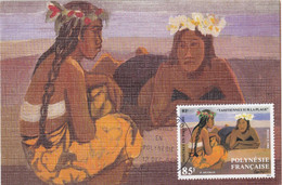 POLYNESIE :  Carte Maximum : Peinture " Tahitiennes Sur La Plage " Heyman Oblitération Papeete 1984 - Maximum Cards