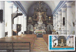 POLYNESIE :  Carte Maximum : Intérieur Cathédrale St Michel Rikitéa Oblitération Papeete 1985 - Cartes-maximum