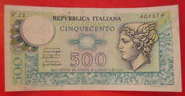 X1- 500 Lire 1976. Italy, Italie- Five Hundred Liras ,Circulated Banknote - 500 Lire