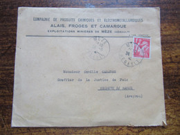 1f Iris Sur Env Pub Exploitation Miniere De Meze Alais Froges Et Camargue Cachet Meze 1941 - 1939-44 Iris