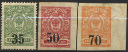 Russie, 1918, Guerre Civile, Sibérie, Tcheliabinsk, Surcharge 35-70 K. Sur 2,3,1 K. (MiNr 63-65), Sans Gomme - Sibérie Et Extrême Orient