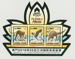Sierra Leone 2018 Mi. Bl. ? Foil Wildlife Of Macau Faune Fauna Monkey Singe Héron Vogel Oiseau Bird - Storchenvögel