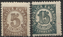 España, 2ª República, 1938, Cifras, Papel Blanco, 5 C., 15 C., MNH** - Autres & Non Classés