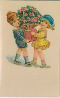 20898  - VINTAGE Illustrated  POSTCARD -   CHILDREN  Romantic FLOWERS: Roses - Autres & Non Classés