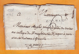 1778 - Marque Postale ORLEANS  32x4mm Sur Lettre Pliée Avec Correspondance Familiale Vers  Paris - Taxe 6 - 1701-1800: Précurseurs XVIII
