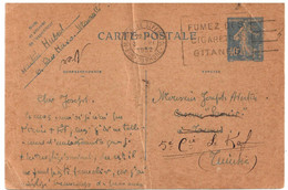 Marseille St FERREOL Carte Postale Entier 40c Semeuse Bleu Mill 126 Yv 237-CP Dest Tunis Tunisie Réexp KEF Marques Verso - Standard Postcards & Stamped On Demand (before 1995)