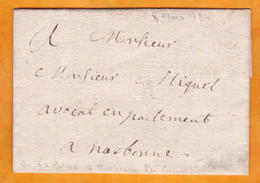 1784 - Lettre Pliée Avec Correspondance De La Palme, Aude Vers Narbonne - Règne De Louis XVI - 1701-1800: Precursors XVIII