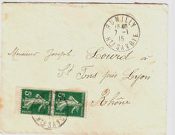 RUMILLY Haute Savoie Lettre Paire De Carnet 5c Vert Semeuse Avec Bordures Yv 137c Ob 7 1 1915 - Lettres & Documents