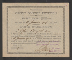 Egypt - 1928 - Rare - Vintage Card - Egyptian Mortgage Loan - Admission Card - Cartas & Documentos